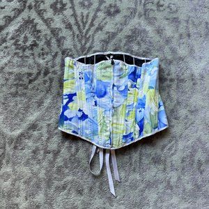 Reversible Floral Print Bones Lace Up Back Corset